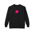 Thtgrlreads oversized crewneck sweatshirt from the Book Bestie collection featuring a simple pink heart graphic on soft black vintage-washed Comfort Colors fabric.