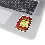 Red Property of Misery kiss cut vinyl sticker displayed on a laptop from Thtgrlreads Ali Hazelwood stickers inspired by Bride by Ali Hazelwood