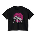 Black Comfort Colors crop top from thtgrlreads featuring a vintage-style graphic of a wolf against a magenta celestial background, part of Wolves of Ruin and Tees collections.