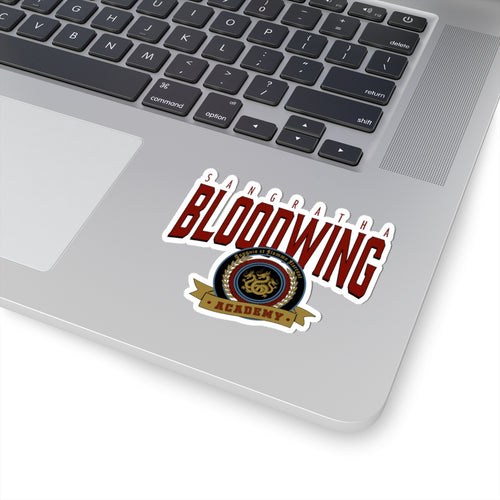 Sticker from the Bloodwing Academy collection by thtgrlreads featuring a bold red and white Bloodwing text with an ornate crest design, perfect for bookish fans.