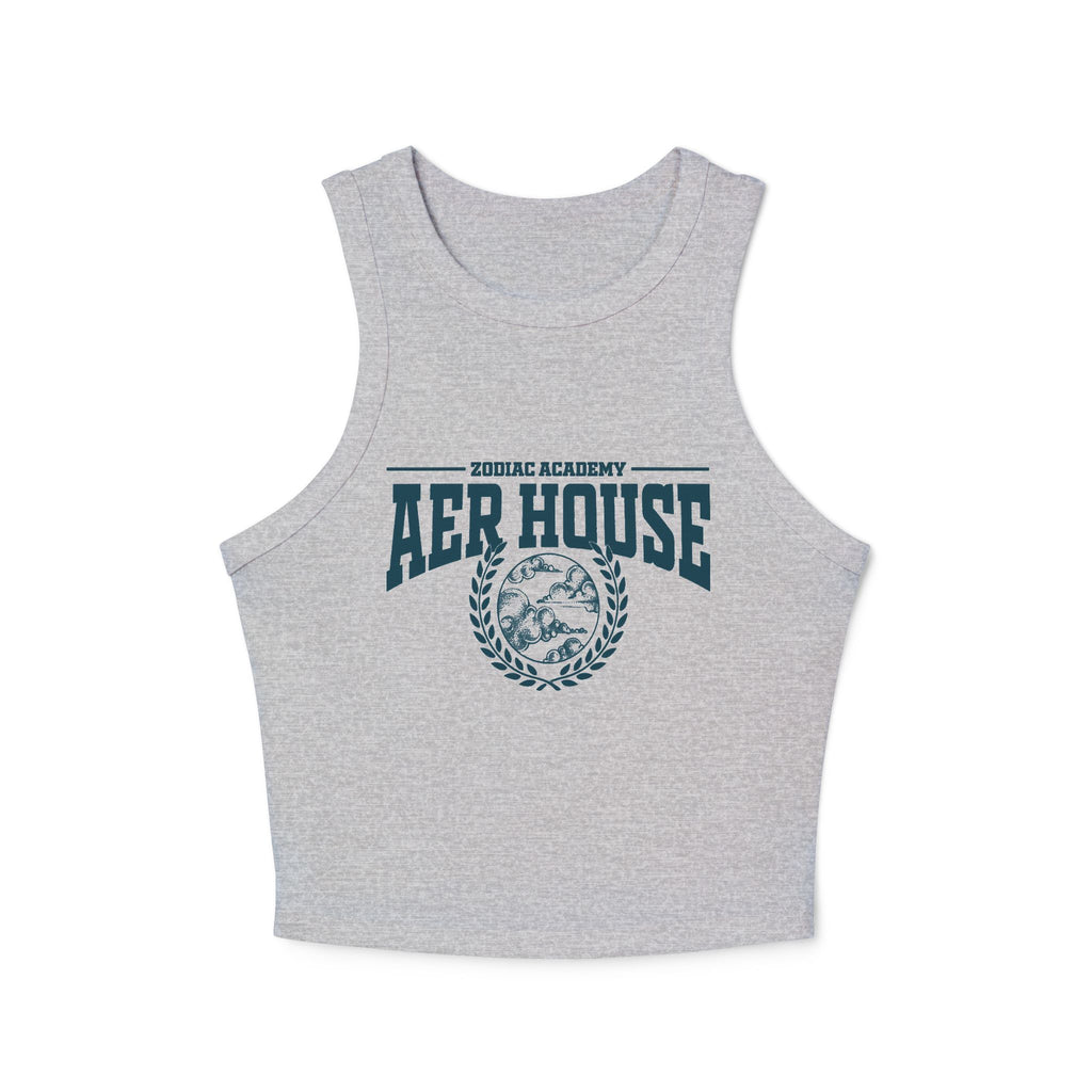 Zodiac Academy Aer House crop tank by thtgrlreads features a vintage-wash Comfort Colors base with bold collegiate-style print, perfect for bookish Back to School looks.