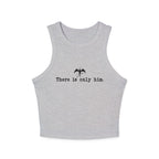 Thtgrlreads Zodiac Academy collection women's grey comfort colors cropped tank top featuring minimalist black bat graphic and "There is only him." text in typewriter font.