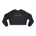 thtgrlreads cozy cropped sweatshirt in black Comfort Colors fabric featuring delicate embroidered "Moon Friends" text with a crescent moon detail across the chest.