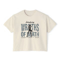 thtgrlreads vintage wash Comfort Colors cropped t-shirt featuring a distressed graphic text "WRATHS OF DEATH" with a silhouette of a figure, inspired by fantasy romance themes.