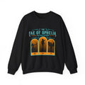 Thtgrlreads crewneck sweatshirt from The Life of a Book Bestie collection featuring a vintage wash black oversized crewneck with a colorful graphic print of three fae figures labeled land, sea, and sky.