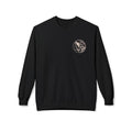 Zodiac Academy crewneck sweatshirt by thtgrlreads featuring a vintage-wash black Comfort Colors base and a subtle circular wolf graphic on the chest, cozy and unisex.