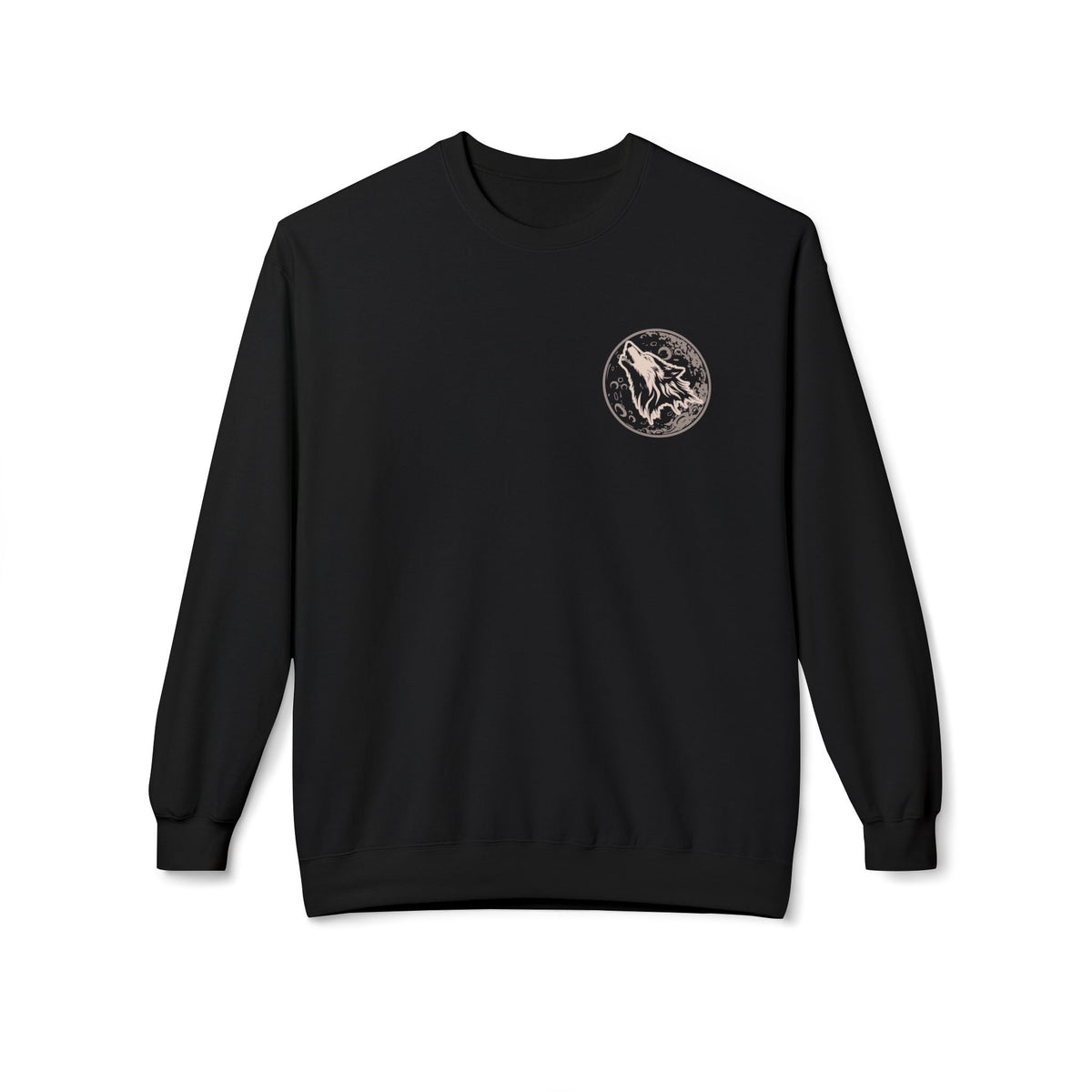 Zodiac Academy crewneck sweatshirt by thtgrlreads featuring a vintage-wash black Comfort Colors base and a subtle circular wolf graphic on the chest, cozy and unisex.