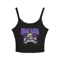 thtgrlreads Nocticadia collection black Comfort Colors tank top featuring a vintage-style purple and white Dracadia University graphic with skull and floral design, cozy bookish merch from tees collection.