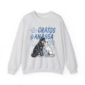 A vintage wash Comfort Colors crewneck sweatshirt from thtgrlreads featuring officially licensed Wolves of Ruin art of two wolves with blue graphic text, available from Printify in the Wolves of Ruin and Crewnecks collections.