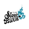 Sticker from thtgrlreads featuring a black script "Slow Burn" with a small "Club" text and a stylized blue flame graphic, part of Stickers and Book Bestie collections.
