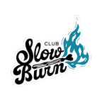 Sticker from thtgrlreads featuring a black script "Slow Burn" with a small "Club" text and a stylized blue flame graphic, part of Stickers and Book Bestie collections.
