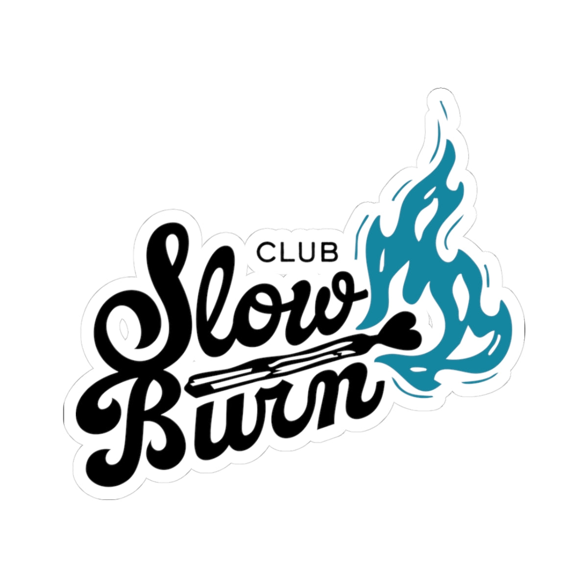 Sticker from thtgrlreads featuring a black script "Slow Burn" with a small "Club" text and a stylized blue flame graphic, part of Stickers and Book Bestie collections.