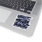 Sticker from thtgrlreads’ Lady of Darkness & Legacy Series featuring a dark, cracked design with light purple text reading "Who will be left standing when chaos comes to reign," perfect for fans of romantasy book merch.