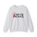 A cozy, vintage-washed Comfort Colors oversized crewneck by thtgrlreads featuring a bold "spicy mama" text with a flaming chili graphic, perfect for the Book Bestie collection.