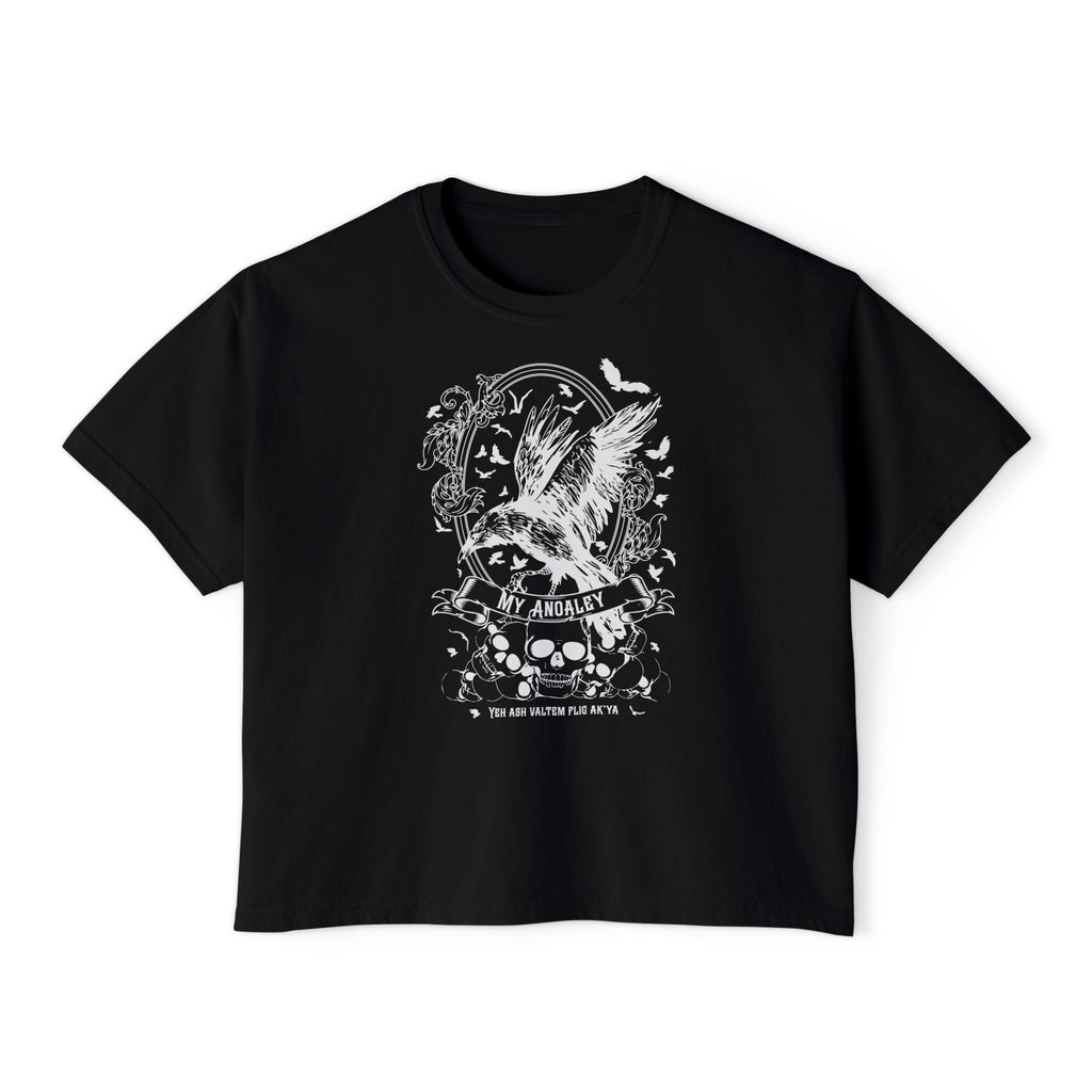 thtgrlreads unisex comfort colors graphic tee featuring a vintage-style black shirt with white gothic script and detailed illustration of a soaring bird, skulls, and bats.