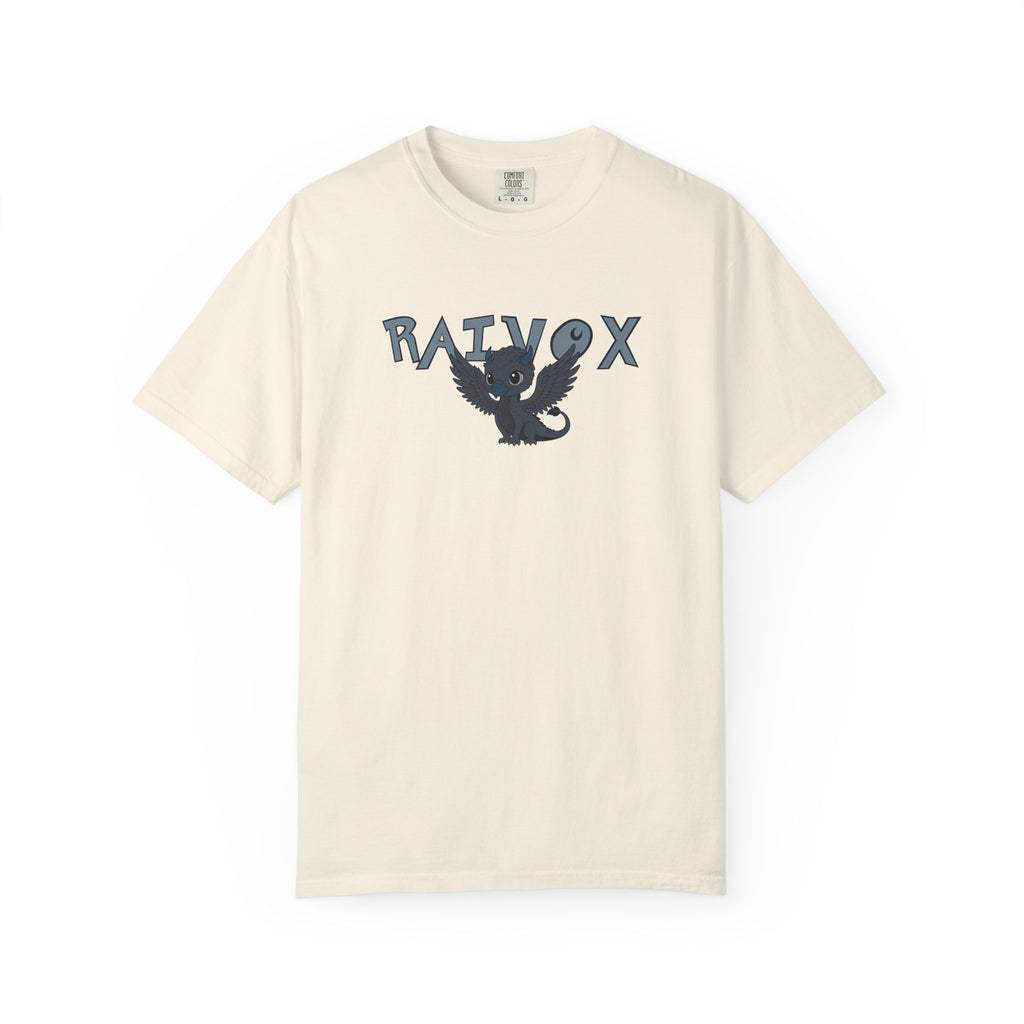 thtgrlreads Comfort Colors graphic tee from The Eating Woods collection featuring a vintage wash cream fabric with a playful Raivox black dragon graphic and bold text design, ideal for fans of romantasy apparel and officially licensed bookish merch.