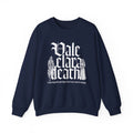 thtgrlreads Liv Zander collection navy oversized crewneck sweatshirt featuring a gothic script print and fantasy-themed figures, made from vintage-wash Comfort Colors fabric, part of Crewnecks.