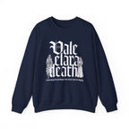 thtgrlreads Liv Zander collection navy oversized crewneck sweatshirt featuring a gothic script print and fantasy-themed figures, made from vintage-wash Comfort Colors fabric, part of Crewnecks.