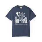A vintage wash Comfort Colors unisex graphic tee from thtgrlreads featuring Liv Zander inspired gothic-style text and detailed character illustrations in white print.