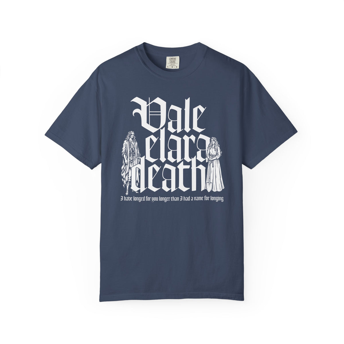 A vintage wash Comfort Colors unisex graphic tee from thtgrlreads featuring Liv Zander inspired gothic-style text and detailed character illustrations in white print.