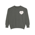 thtgrlreads officially licensed The Poison Daughter collection crewneck sweatshirt in vintage-washed Comfort Colors fabric, featuring a delicate heart graphic with scripted text on the chest.