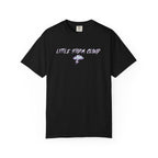 Black Comfort Colors graphic tee from thtgrlreads featuring vintage-washed fabric and a soft print with "Little Storm Cloud" text and a small cloud with lightning, part of Lady of Darkness & Legacy Series collections.