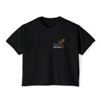 thtgrlreads Blood Bound collection black Comfort Colors crop top featuring a small golden dragon graphic and "Isla Draka" text, Printify unisex relaxed fit tee