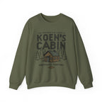Olive green crewneck sweatshirt with Koen's Cabin wilderness graphic and Northwest Territory text, inspired by Ali Hazelwood's MATE, from Thtgrlreads Crewnecks.
