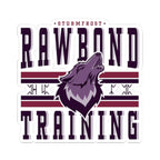 Sticker from thtgrlreads featuring a howling purple wolf emblem with bold "Rawbond Training" text and "Sturmfrost" in maroon, part of the Wolves of Ruin collection.