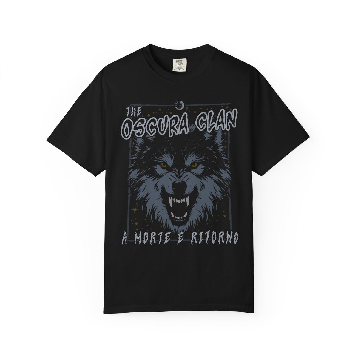 A black Comfort Colors graphic tee from thtgrlreads featuring a vintage-inspired print of a snarling wolf head and text referencing the Ruthless Boys of the Zodiac and Darkmore Penitentiary collections.