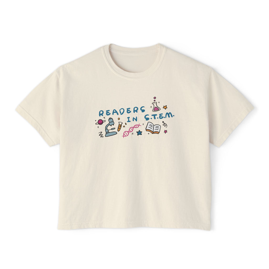 thtgrlreads Ali Hazelwood Love Hypothesis cropped t shirt with colorful Readers in STEM science and book graphic on a Comfort Colors cotton base