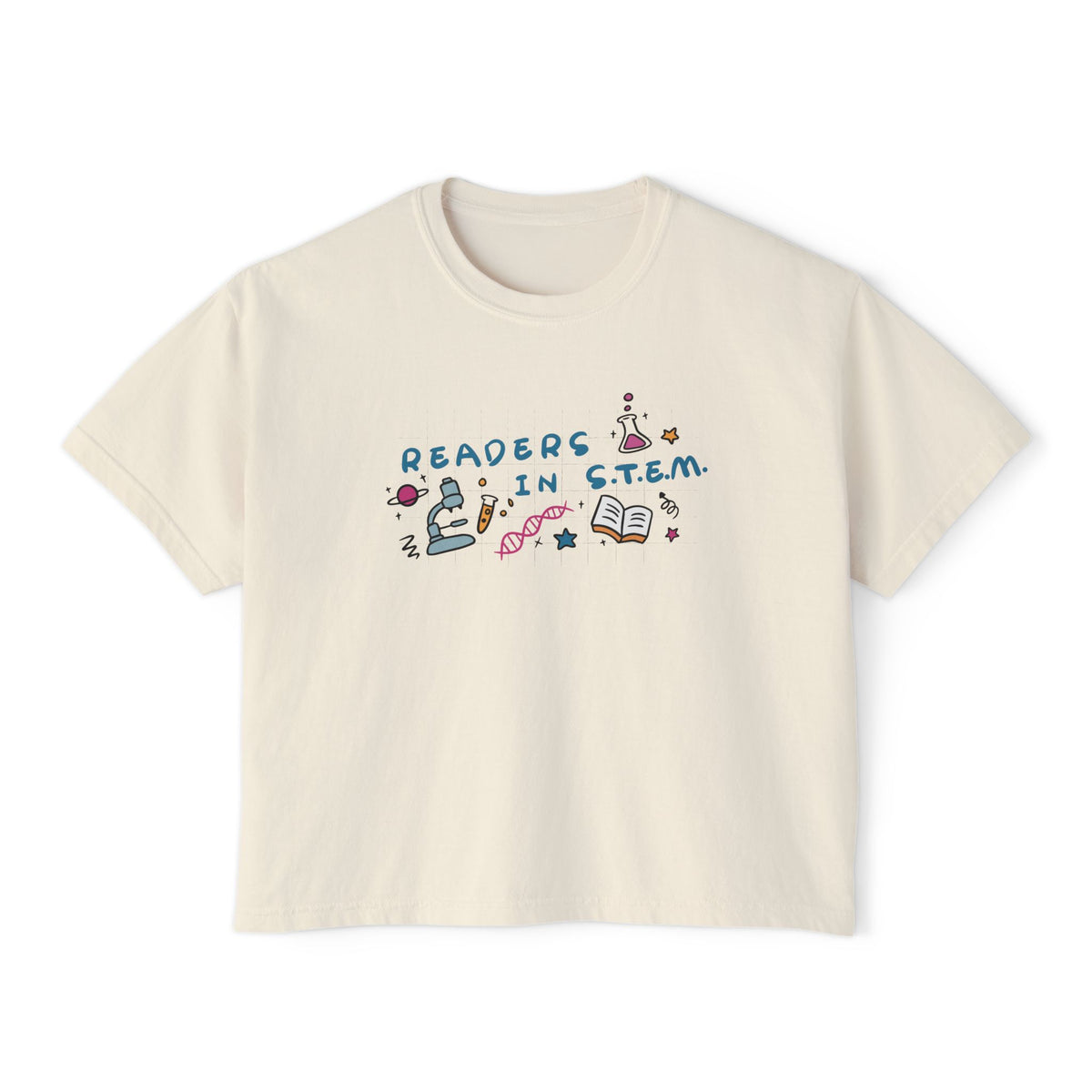 thtgrlreads Ali Hazelwood Love Hypothesis cropped t shirt with colorful Readers in STEM science and book graphic on a Comfort Colors cotton base