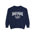 Zodiac Academy crewneck sweatshirt from thtgrlreads featuring a vintage wash navy Comfort Colors base with bold white printed text and flame emblem for cozy bookish style.