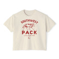 Cream cropped tee with a red Southwest Pack wolf graphic and Lowe Moreland text, from Thtgrlreads Ali Hazelwood Tees and licensed bookish apparel collection