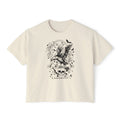 thtgrlreads Liv Zander collection cream comfort colors crop top featuring a dark romantasy design of a flying angler fish surrounded by skulls and bats, printed by Printify.