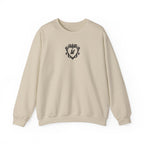 thtgrlreads cream Comfort Colors oversized crewneck sweatshirt featuring a black vintage-style ornate heart design with a bold letter M in the center on the chest