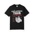 Black Comfort Colors graphic tee from Thtgrlreads and Ali Hazelwood, featuring The Collateral Tour artwork with a wolf, illustrated woman, and red and white lettering.