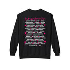 Thtgrlreads A-Z of Romance Tropes sweatshirt from Book Bestie and Crewnecks collections features a cozy vintage-washed black crewneck with pink and white romantic trope text in a playful, bold font.