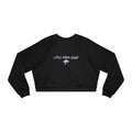 Thtgrlreads Lady of Darkness & Legacy Series cropped sweatshirt in black Comfort Colors fabric featuring a small vintage-style purple storm cloud and lightning graphic with "Little Storm Cloud" text.