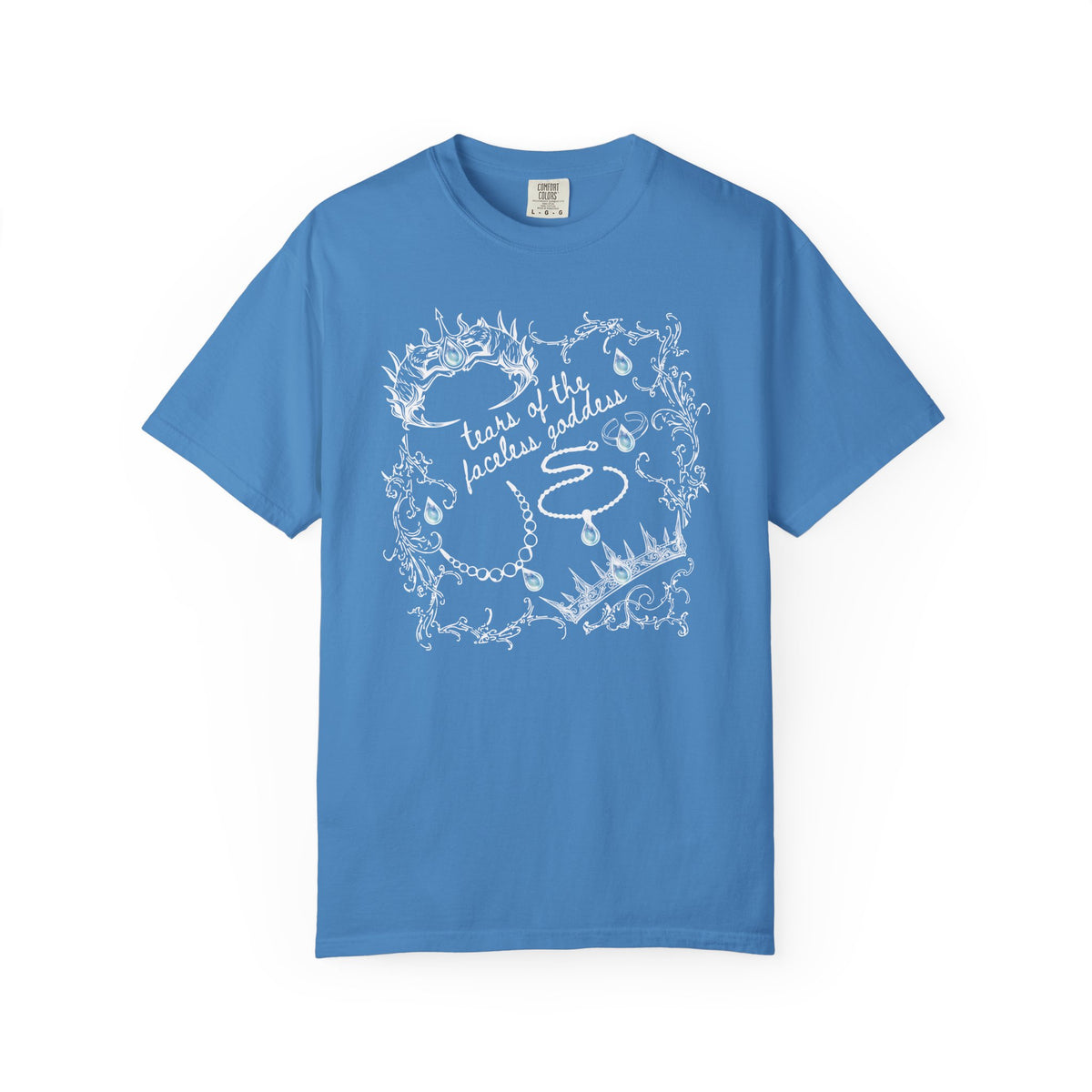 thtgrlreads officially licensed comfort colors graphic tee from the Wolves of Ruin collection featuring a white vintage-style illustration and handwritten script design, offered by Printify.