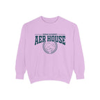 Zodiac Academy Aer House oversized crewneck sweatshirt by thtgrlreads in soft lavender with vintage puff print graphic and comfortable cotton blend, part of Zodiac Academy crewnecks.