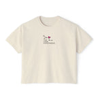 Cream cropped Comfort Colors tee with a small Love Hypothesis graphic in pink and black, inspired by Ali Hazelwood and offered by Thtgrlreads in the Tees collection