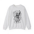 A Thtgrlreads Liv Zander collection oversized crewneck sweatshirt in vintage-washed Comfort Colors fabric featuring a black gothic-style print of a crow, skulls, roses, and flying bats with "My Anoaley" text.