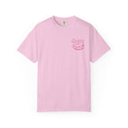 Zodiac Academy-themed unisex Comfort Colors graphic tee by thtgrlreads in soft pink with vintage wash, featuring a small vintage puff print design on the chest.