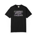 A black Comfort Colors graphic tee from thtgrlreads featuring a bold typographic design saying "The only thing more dangerous than a man with a bruised ego is a woman with a score to settle," part of The Poison Daughter and Tees collections.