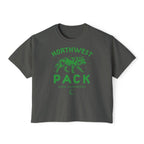 Dark gray cropped tee with a green Northwest Pack wolf graphic and Koen Alexander text, from Thtgrlreads Tees and Ali Hazelwood collection