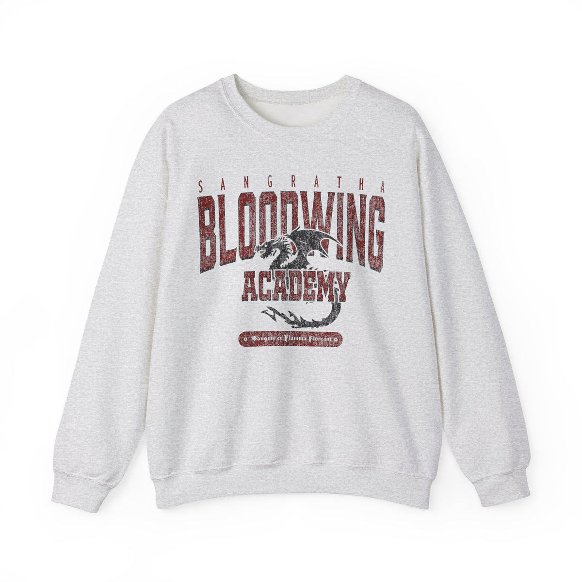 A vintage washed oversized crewneck sweatshirt from thtgrlreads featuring Bloodwing Academy graphic with a dragon illustration, part of Back to School and Crewnecks collections.