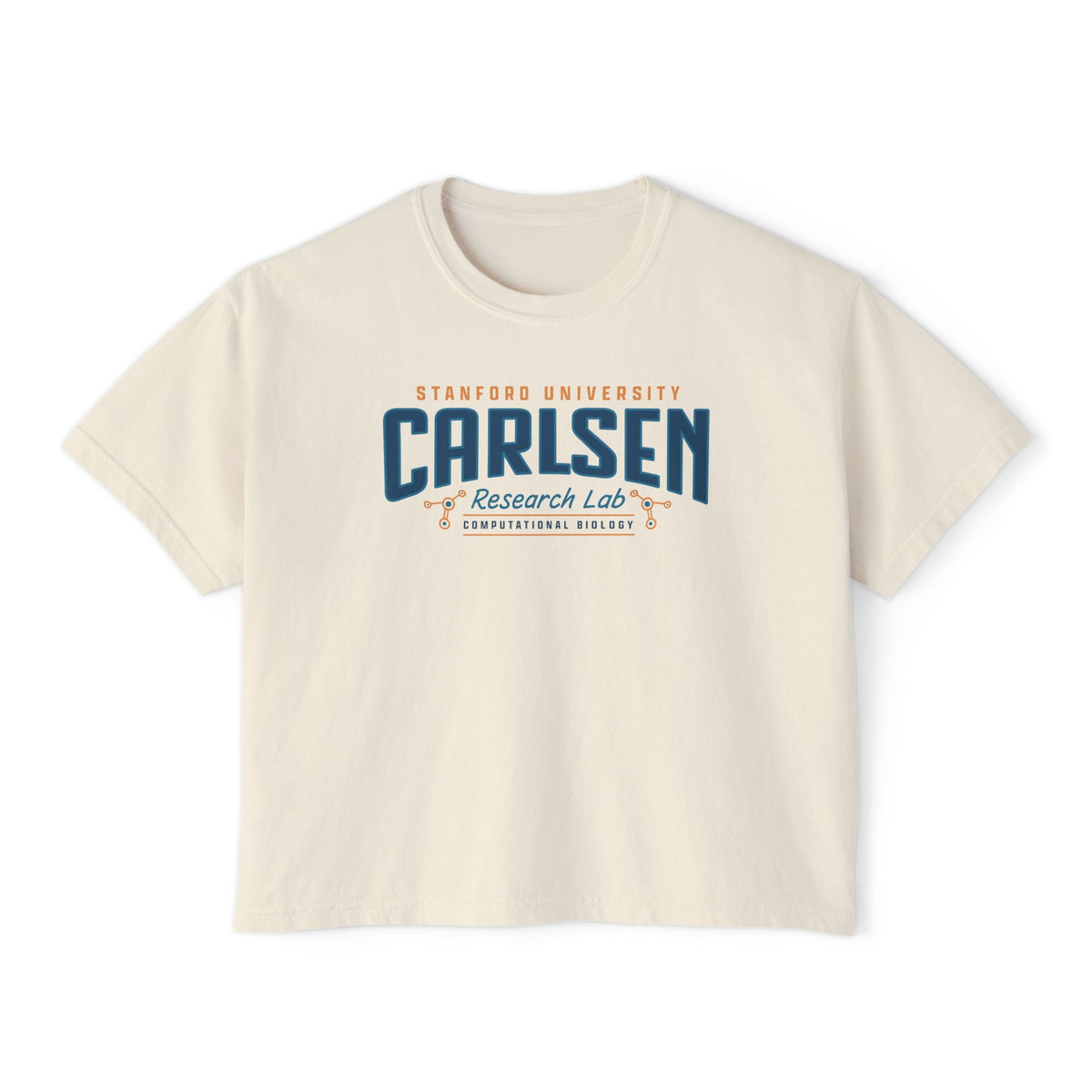 Cream Carlsen Research Lab cropped tee with Stanford University computational biology graphic from Thtgrlreads Ali Hazelwood Tees collection