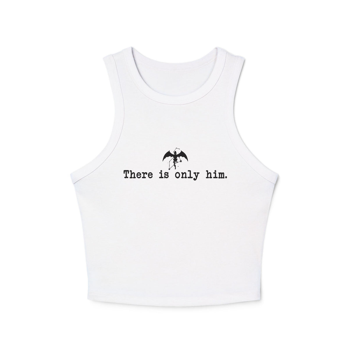 Thtgrlreads Zodiac Academy collection features a white vintage-wash cropped tank with minimalist black print saying "There is only him" and a small bat graphic, perfect comfort colors fabric.