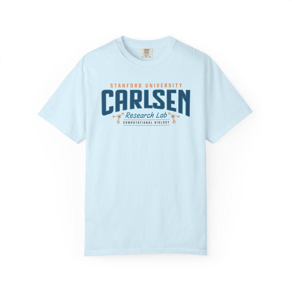 Light blue Carlsen Research Lab graphic tee with Stanford University and computational biology lettering, a Love Hypothesis merch design by Thtgrlreads